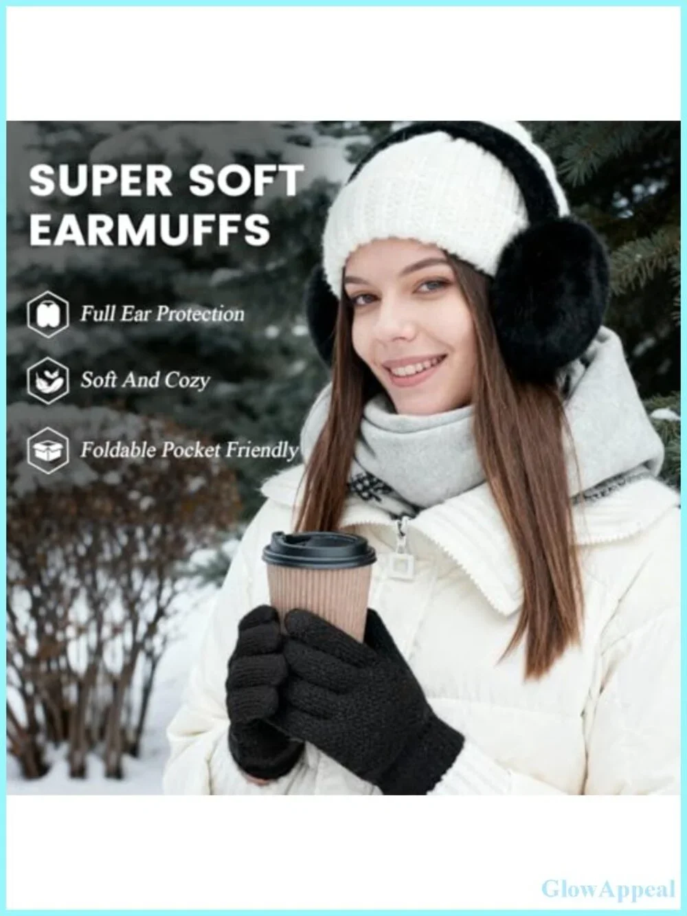 Foldable Faux Fur Earmuffs with Touchscreen Gloves Winter Set